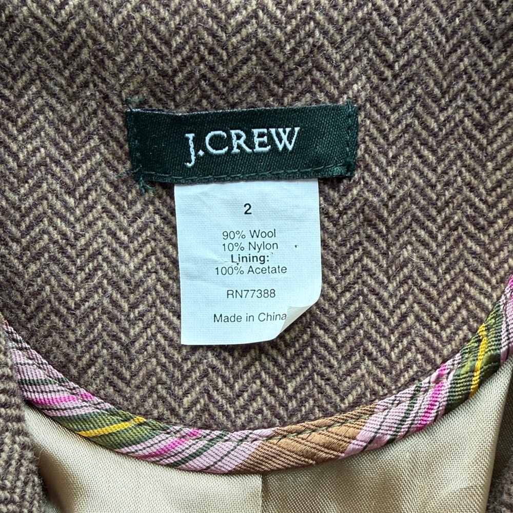 Vintage Y2K J.Crew Herringbone Blazer Brown 90% Wool 70802 size 2 - Picture 2 of 10